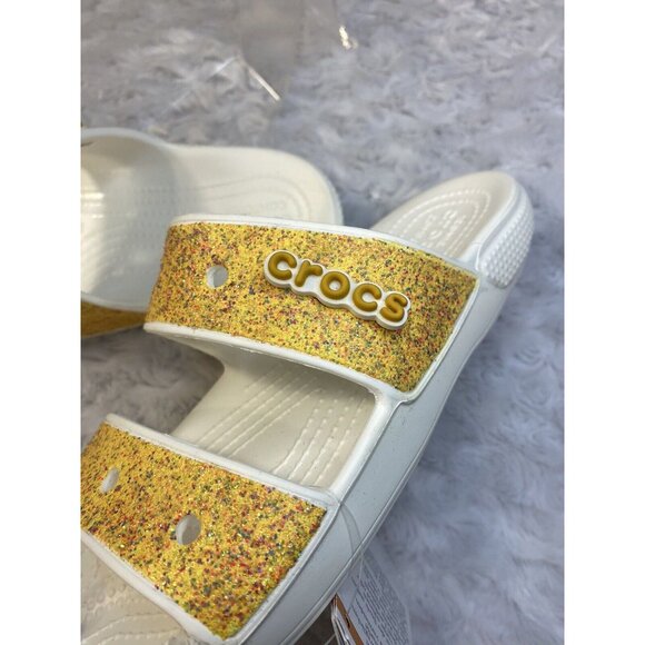 CROCS Classic Glitter Sandal White/Orange Sherbet Slip On Slide Sandal Sz 8 W - Picture 7 of 8